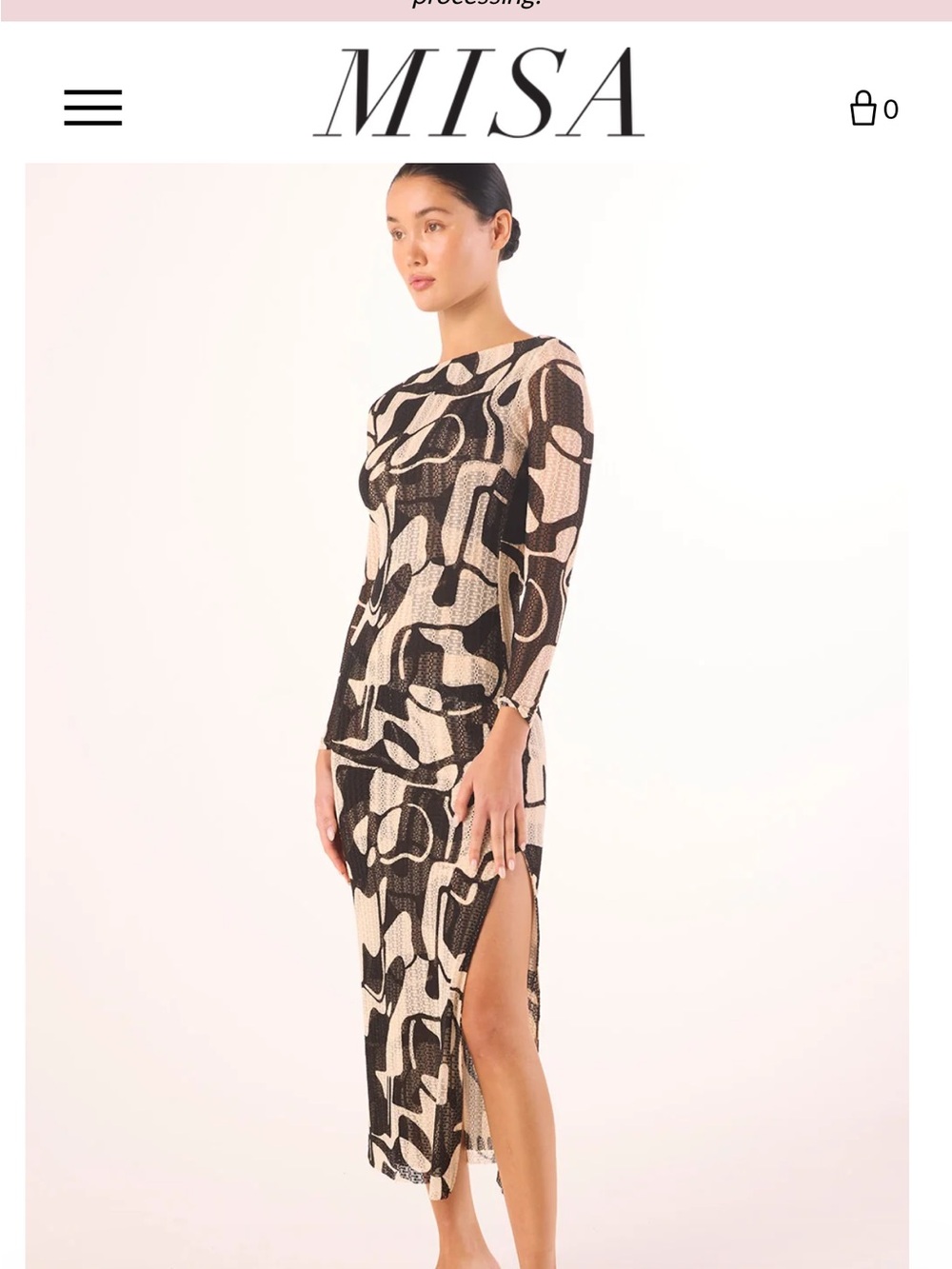 Misa Los Angeles Black and White Abstract Long Sleeve Maxi Dress